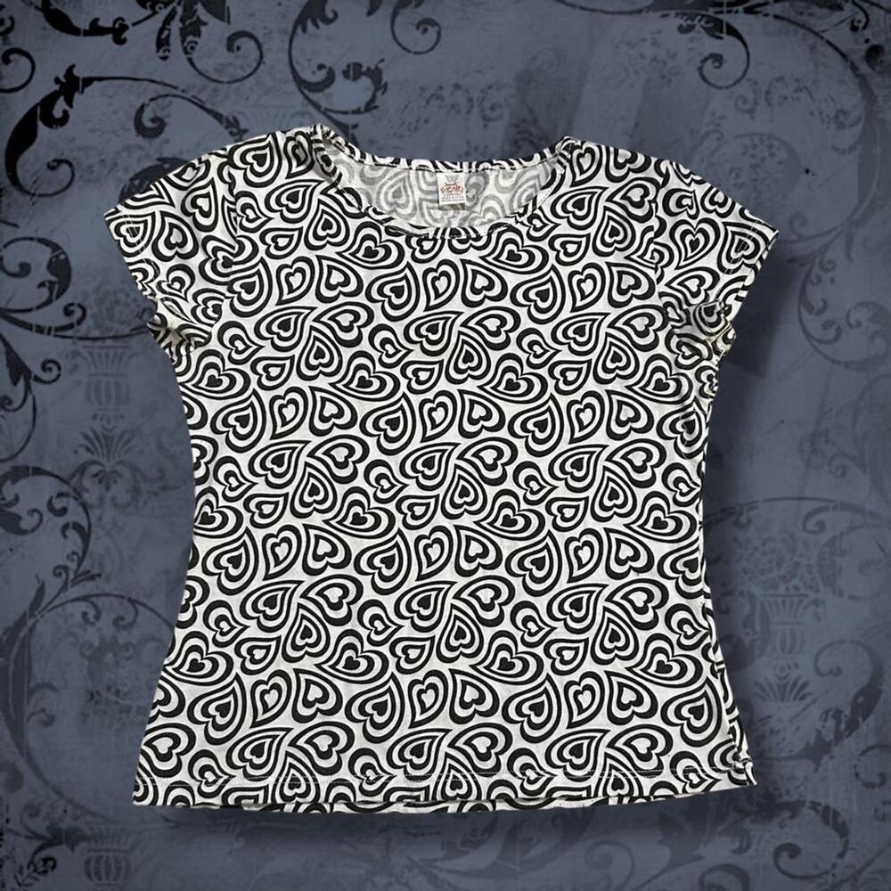 layered line black heart print black & white skinny baby tee - Picture 4 of 8